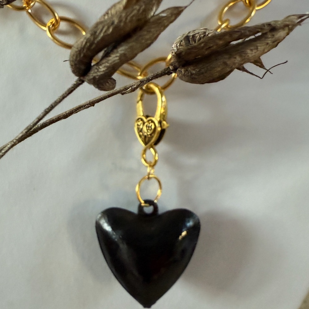 Rustic Puffy Heart Charm Black/Gold